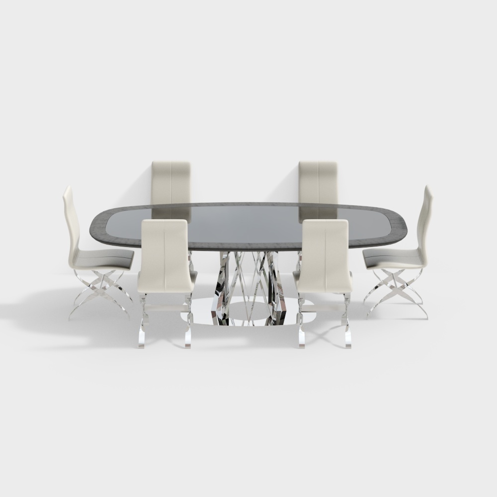 Urban Luxury Dining Set 3D Model – Marble Table & Leather Chairs