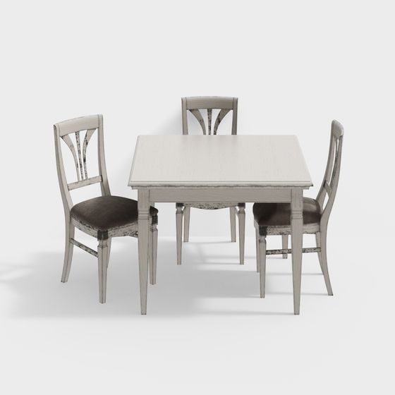 Vintage-Modern Dining Table and Chair Set 3D model