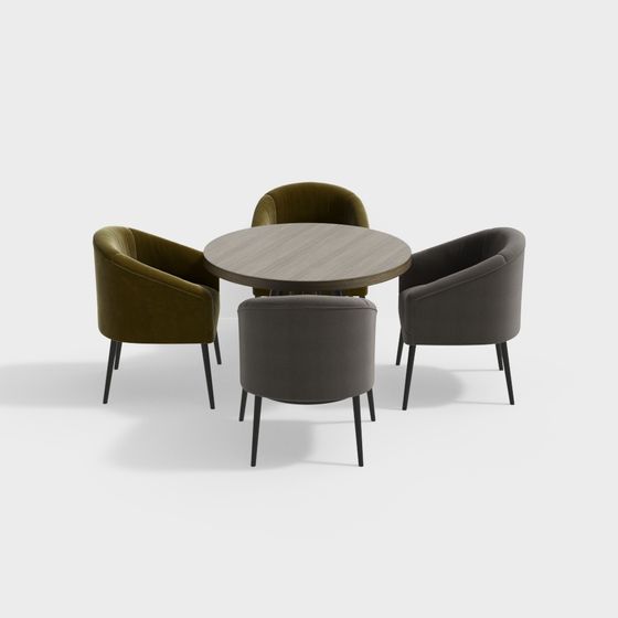 Sleek Round Dining Table and Chair Set 3D model