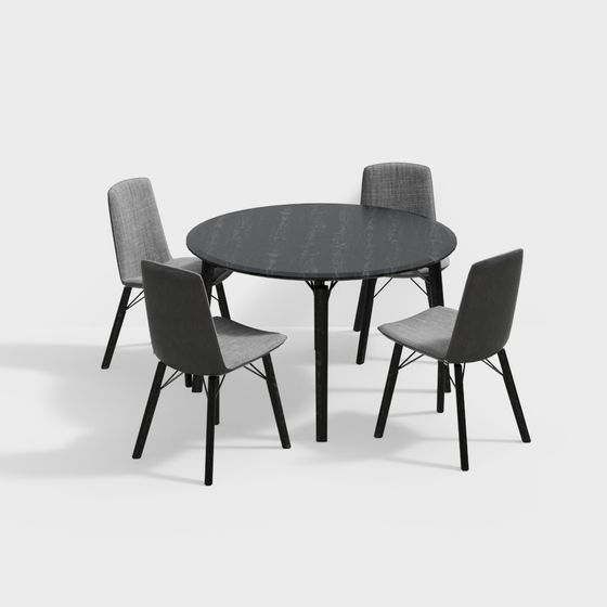 Modern Low-Poly Dining Table and Chairs 3D model