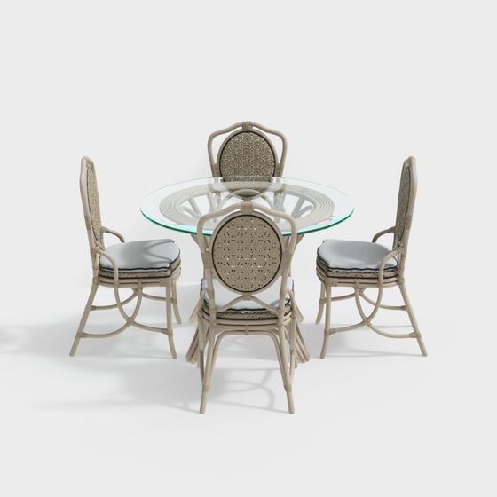 Elegant Wicker Dining Table and Chair 3D model