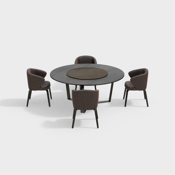 Low Poly Round Table and Four Chair Set 3D model for Modern Spaces