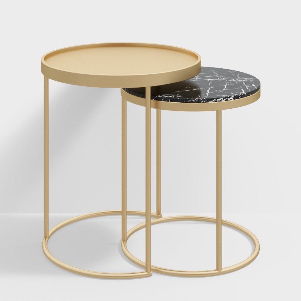 Gold Round Table Set 3D model