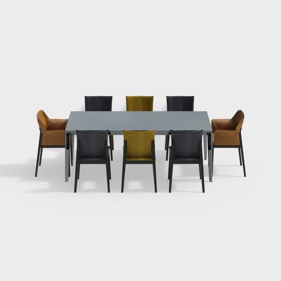 Stylish Modern Vintage Dining Table and Chairs 3D model