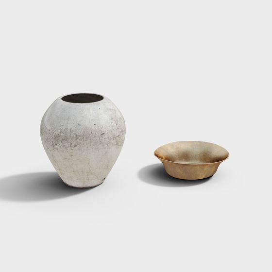 Ancient Ceramic Pot and Elegant Bowl 3D model