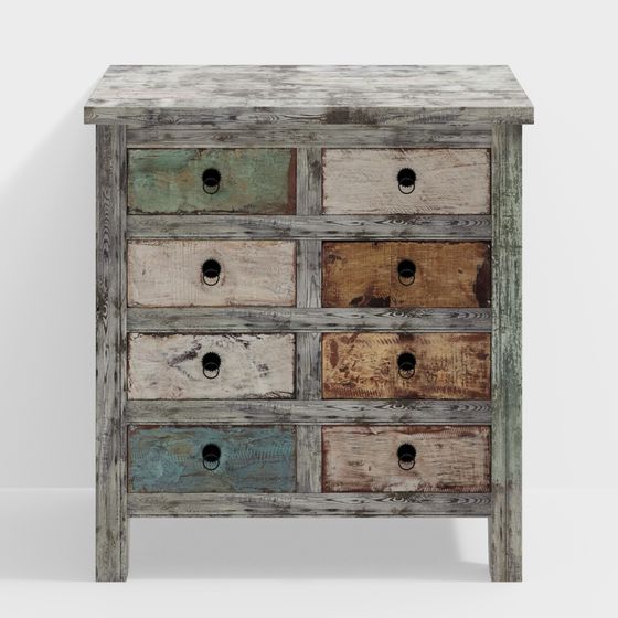 Vintage Low-Polygon Drawer Cabinet 3D model