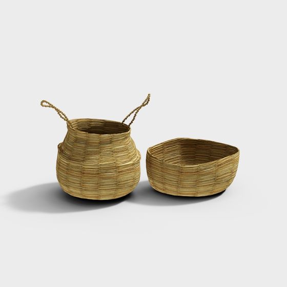 Rustic Woven Willow Basket 3D model