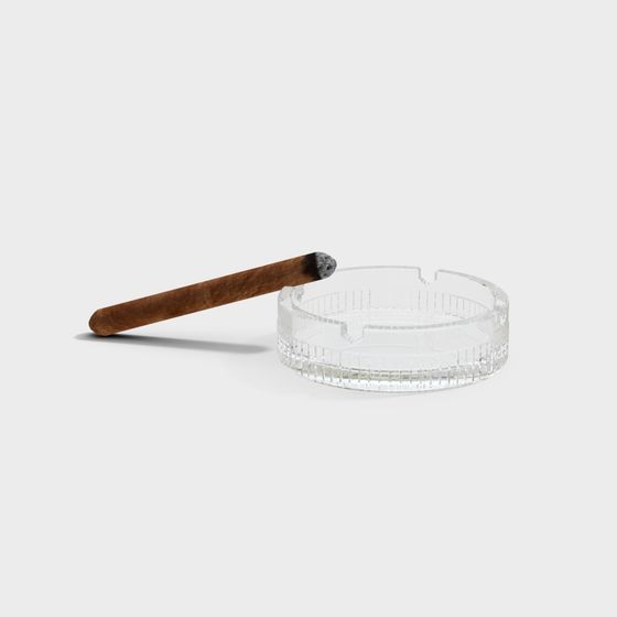 Elegant Crystal Ashtray with Cigar 3D Model