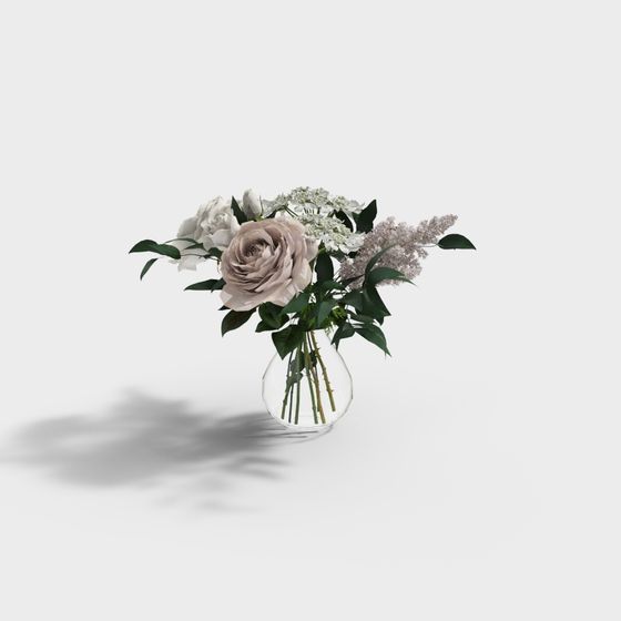 Beautiful Flower Arrangement in Glass Vase 3D model