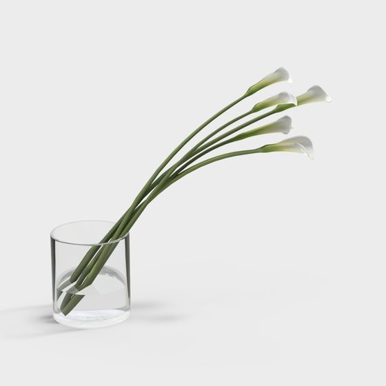 Glass Vase with White Lily 3D model