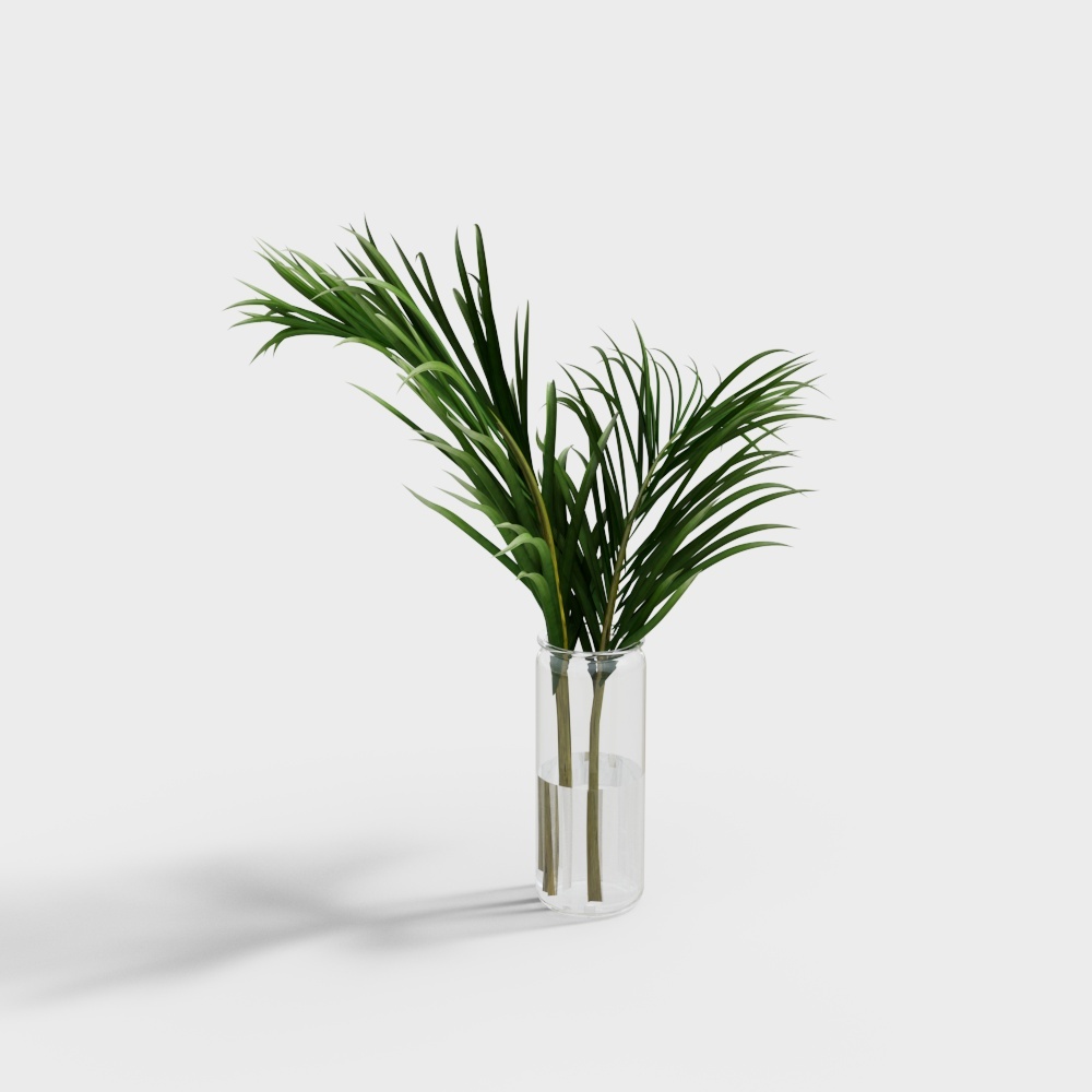 Glass Vase with Palm Leaves 3D model