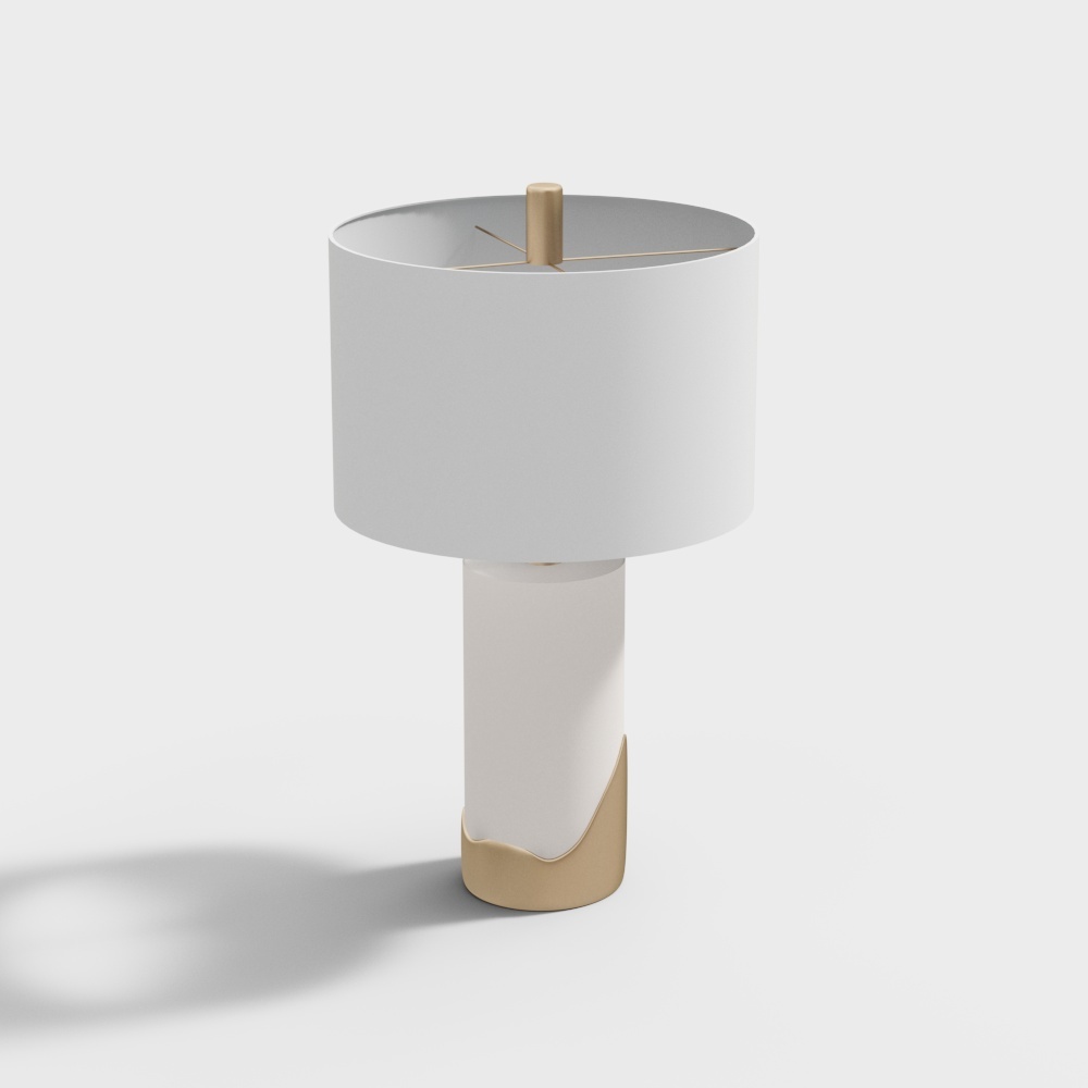 Elegant Modern Table Lamp 3D Model – White Shade & Gold Base