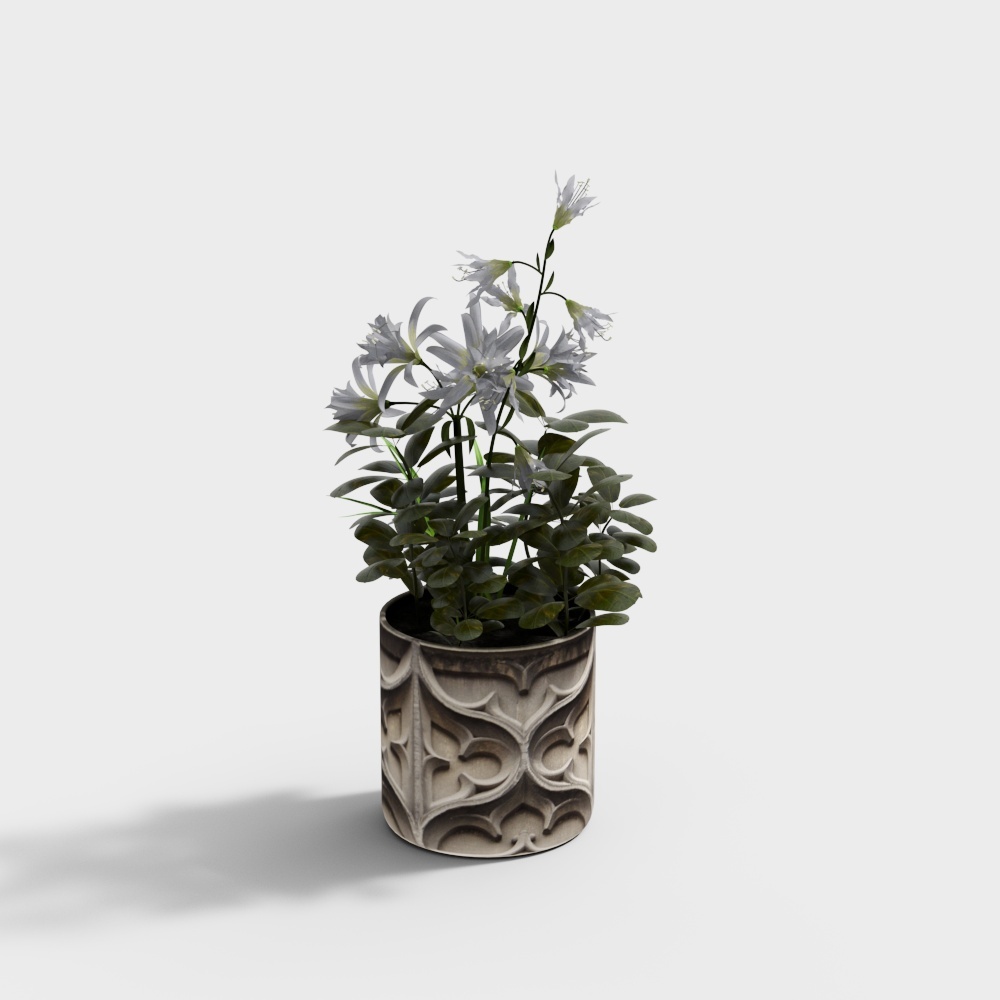Elegant Low-Poly Vase with Flowers 3D model