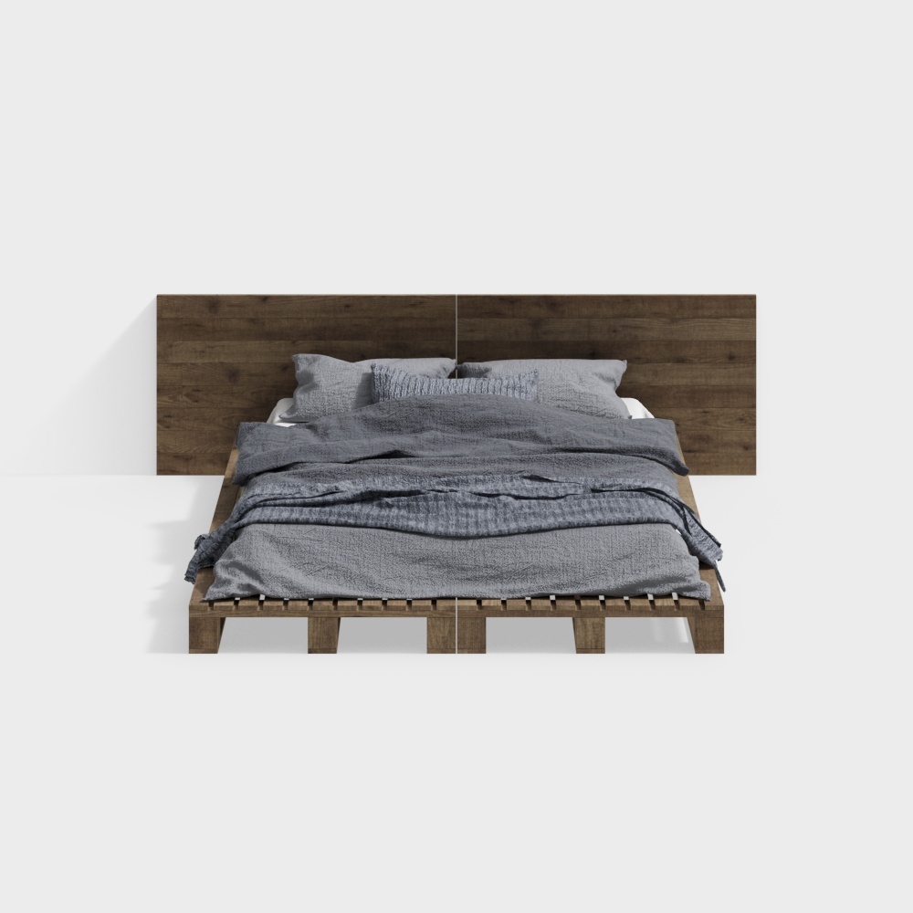 Stylish Low-Poly Bed 3D Model – Modern Wood & Linen