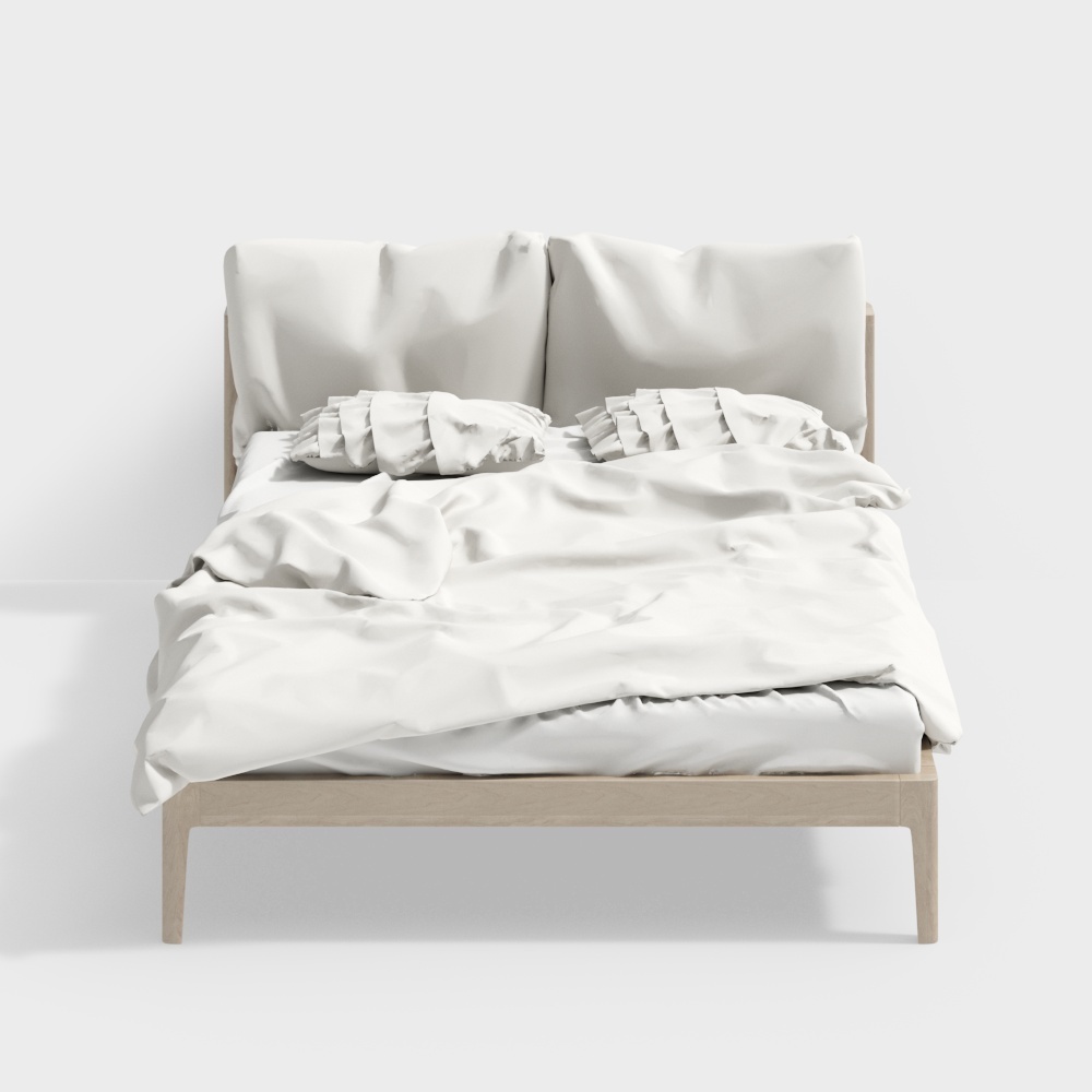 Modern Minimalist Bed Frame 3D Model – Wooden Design