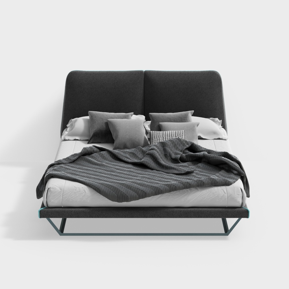 Modern Twin Beds 3D Model – Black Wooden Frames