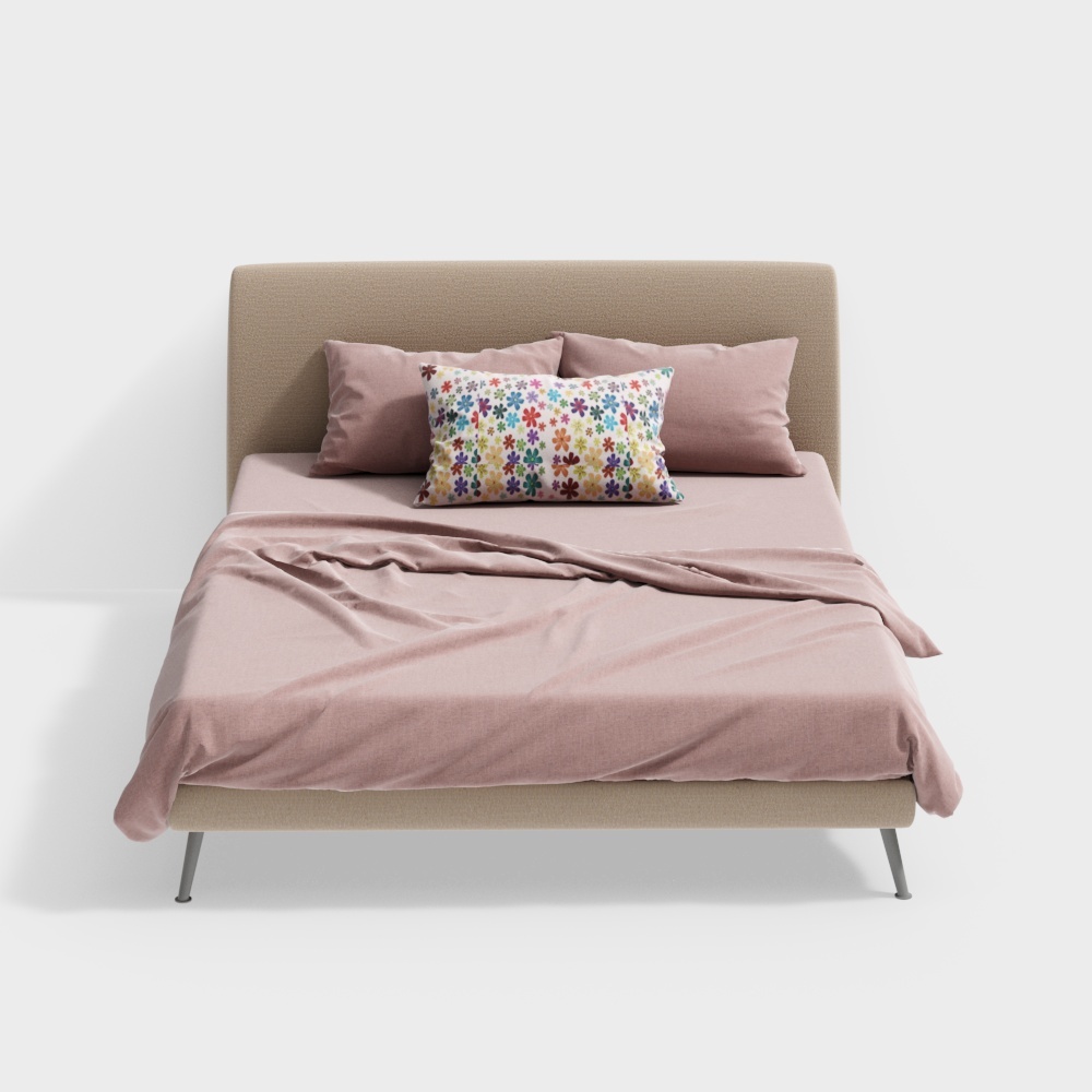 Elegant Low-Polygon 3D Bed Model – Cozy Bedroom Design