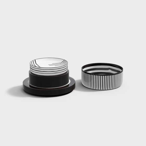 Minimalist Black & White Striped Cup and Saucer 3D model