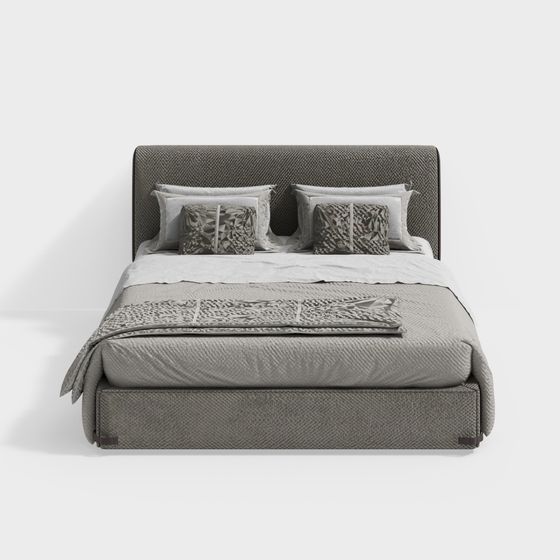 Sleek Gray Full Size Bed 3D Model for Modern Bedrooms