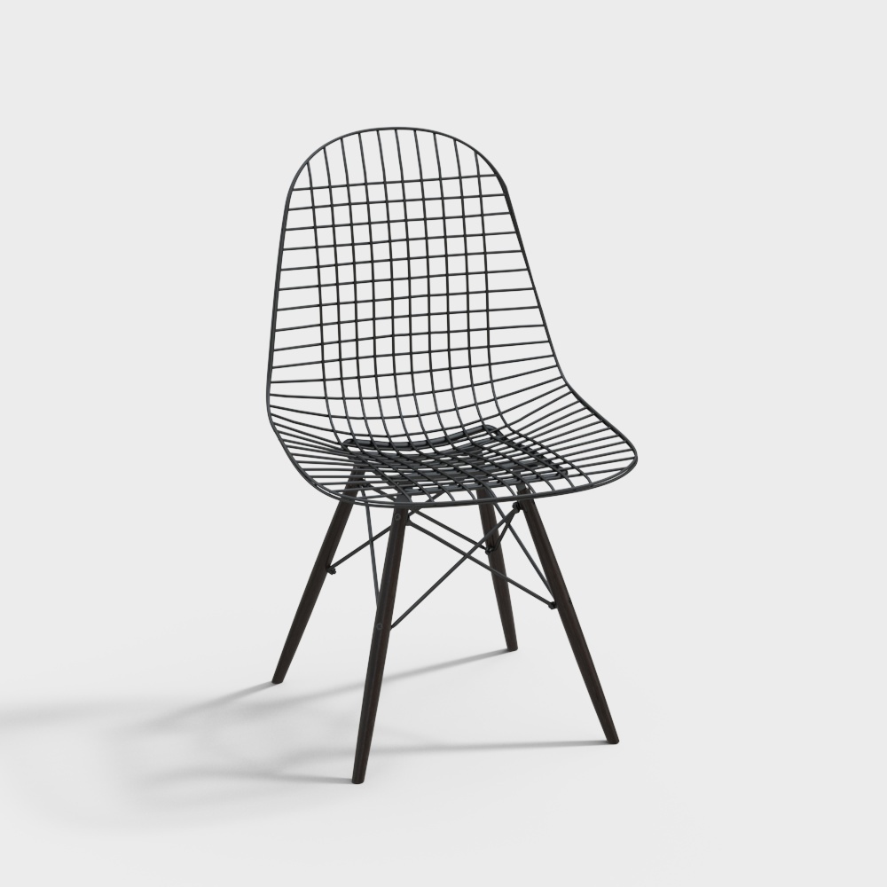 Stylish Mesh Chair 3D Model – Black Metal Frame