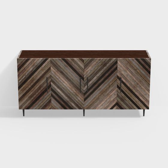 Herringbone Wood Cabinet 3D model for Modern Spaces