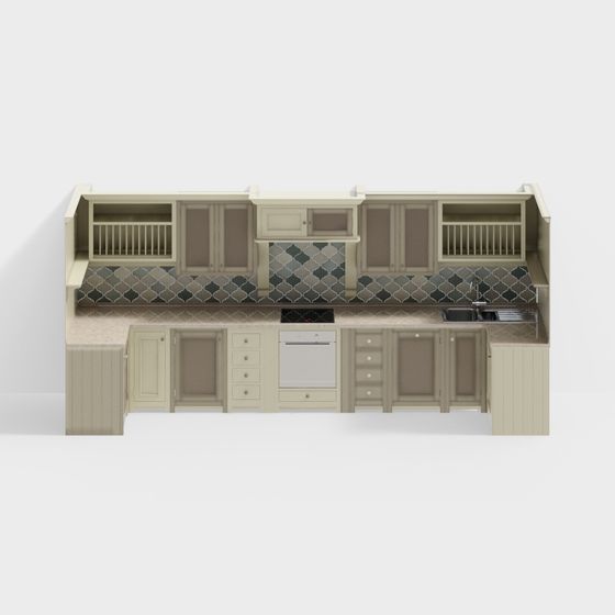 Stylish Low-Polygon Kitchen 3D model