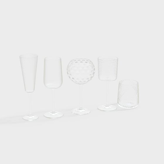 Elegant Low-Polygon Wine Glasses 3D model