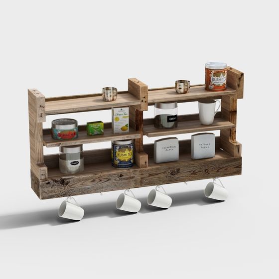 Retro Wooden Shelf 3D model with Realistic Textures