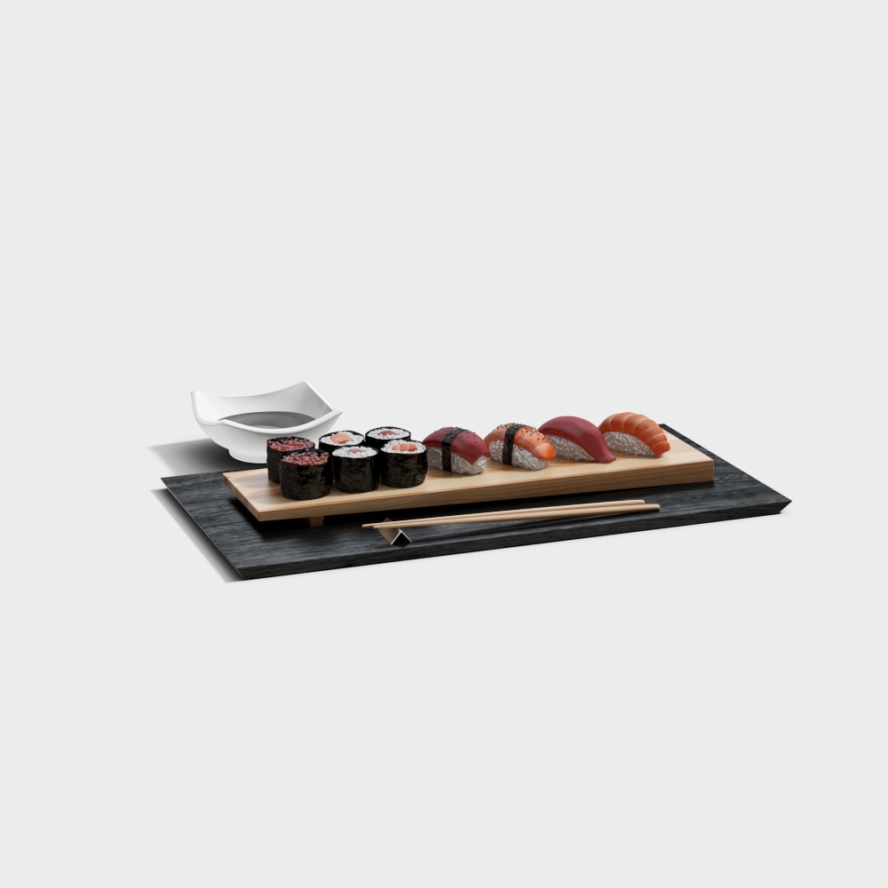 Low Poly Sushi Platter 3D Model – Japanese Cuisine Set