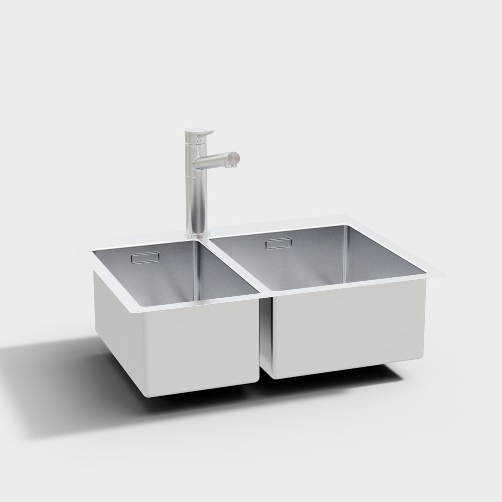 Stylish Double Bowl Stainless Steel Sink 3D model