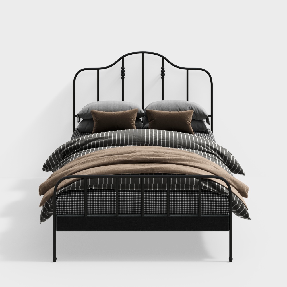Vintage Iron Bed 3D Model – Classic Black Iron Frame
