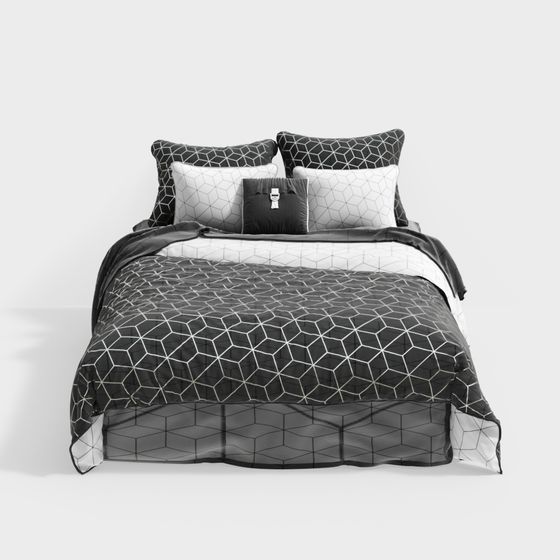 Abstract Black and White 3D Bed Model