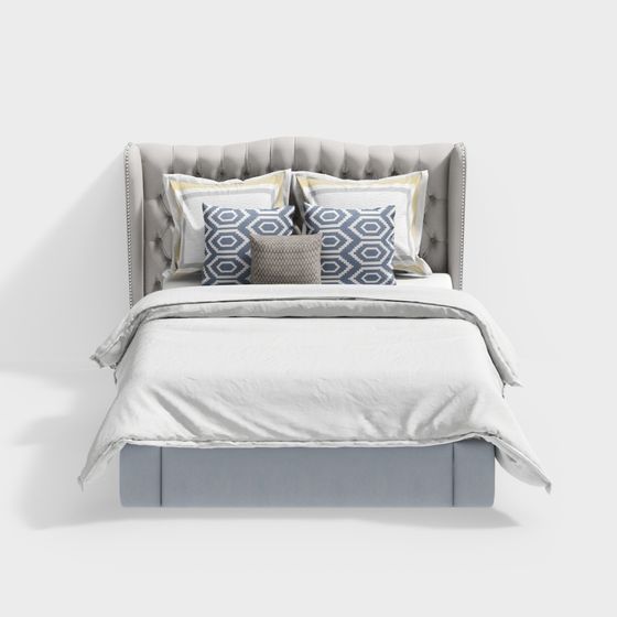 Elegant Gray Bed 3D model for Modern Interiors