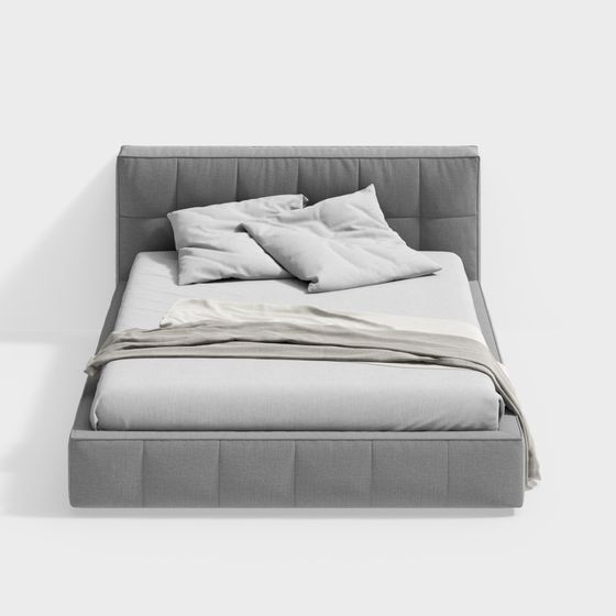 Stylish Low-Polygon Gray Bed 3D model for Modern Spaces