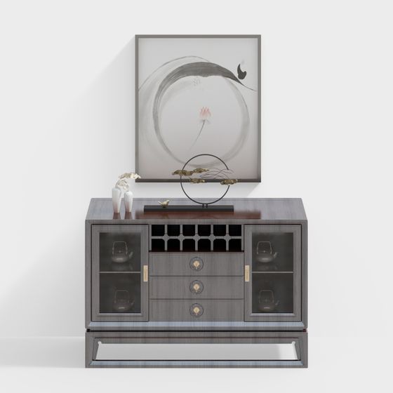 Elegant Chinese Wine Cabinet 3D model
