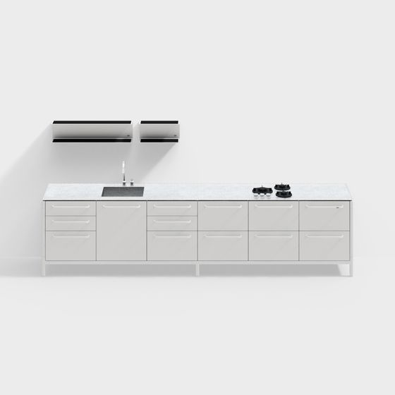 Contemporary Low-Poly Kitchen Cabinet 3D model