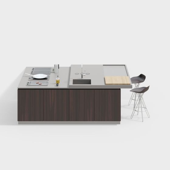 Modern Low-Polygon Kitchen Island 3D Model