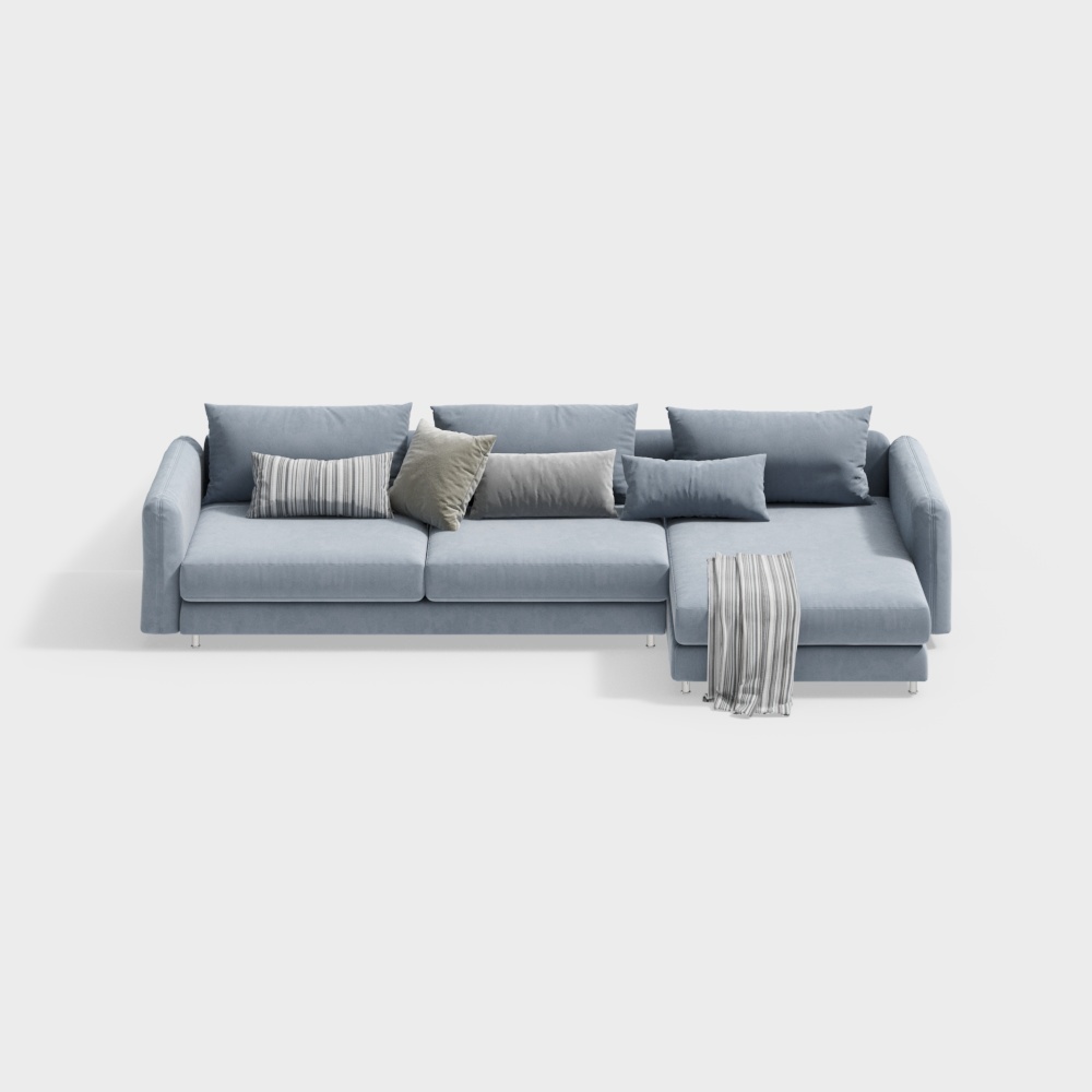 Urban Comfort Sofa 3D Model – Low-Poly Blue Fabric