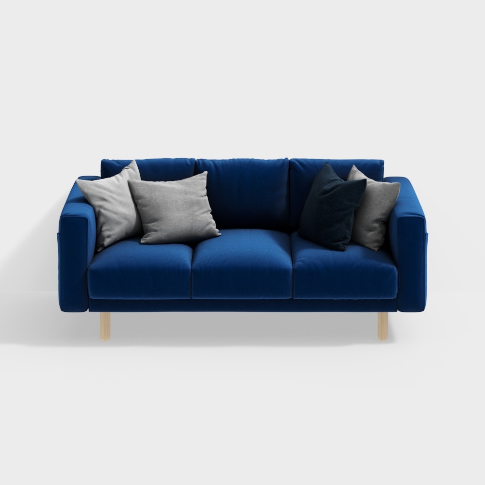 Navy Blue Velvet Sofa 3D Model – Modern Interior Design