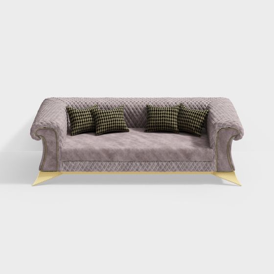 Luxurious Gray Velvet Sofa 3D model