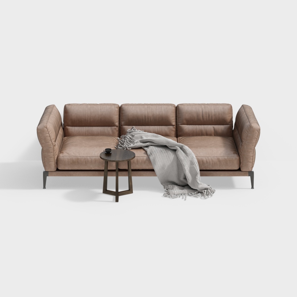 Cozy Corner Sofa 3D Model – Beige Leather Design