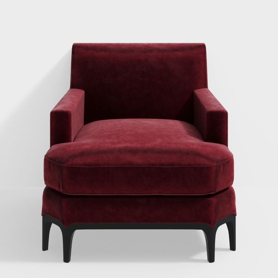 Elegant Red Velvet Armchair 3D Model