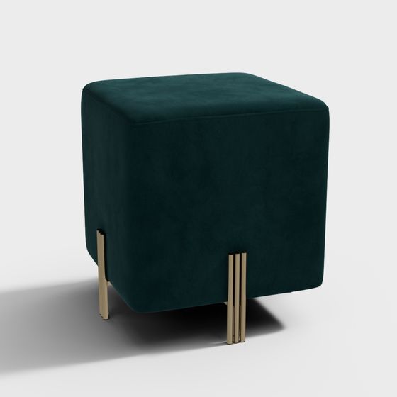 Stylish Deep Green Velvet Stool 3D model for Modern Spaces