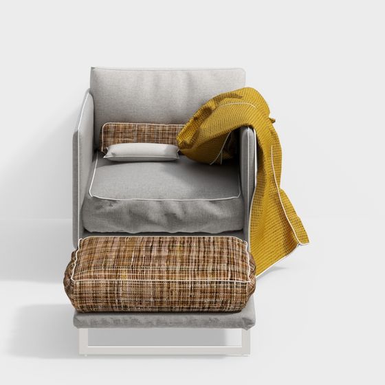 Stylish Gray Upholstered Armchair 3D model