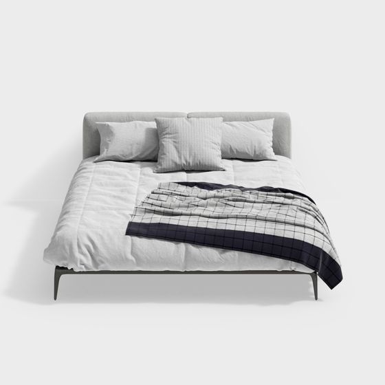 Contemporary Gray Bed Set 3D Model