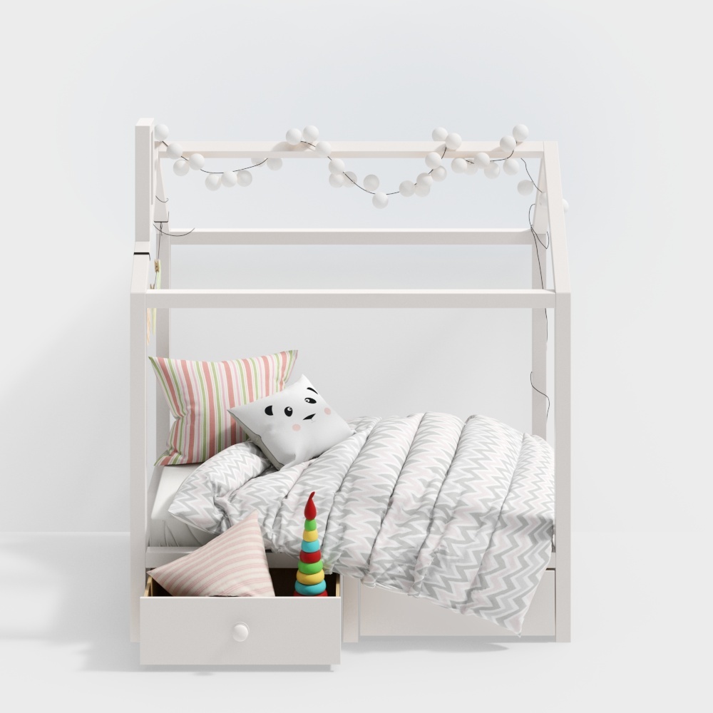 Charming Low-Poly Kids Bed 3D model