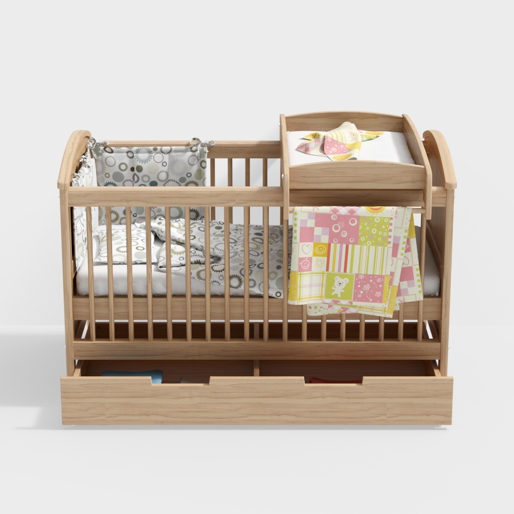 The baby bed+wood grain