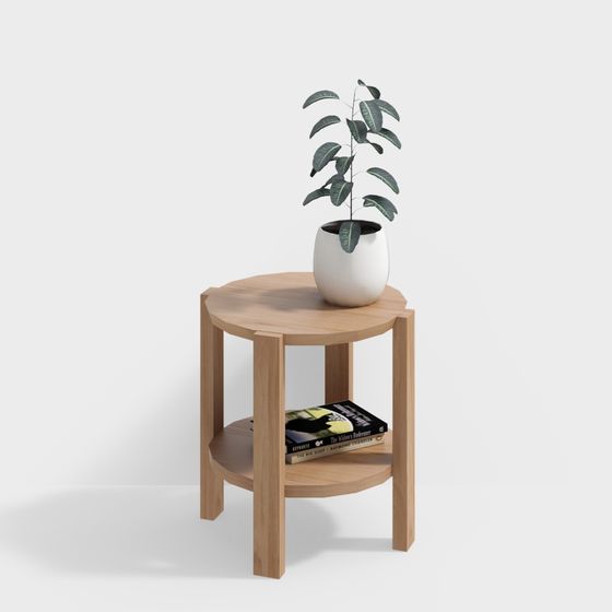 Low Poly Round Table and Planter 3D model