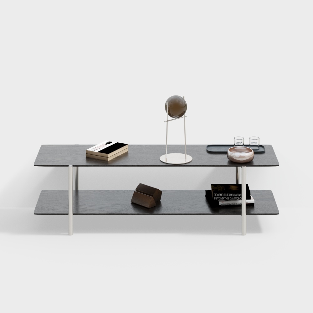 Urban Living Room Coffee Table 3D Model – Minimalist Wood & Metal