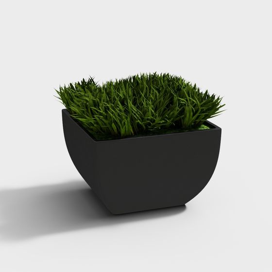 Modern Planter Grass Cluster 3D model